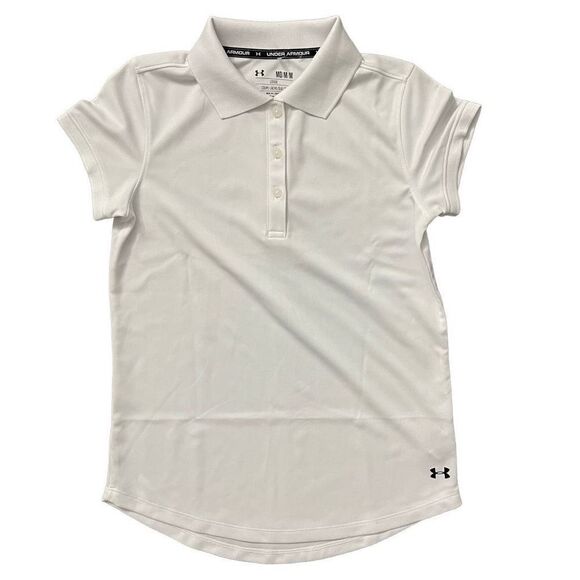 Under Armour Loose Fit Girl’s White Pullover Short Sleeve Polo Top Medium - Picture 1 of 12